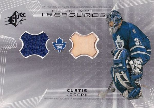 jersey stick karta CURTIS JOSEPH 01-02 SPx Hockey´s Treasures číslo HT-CJ